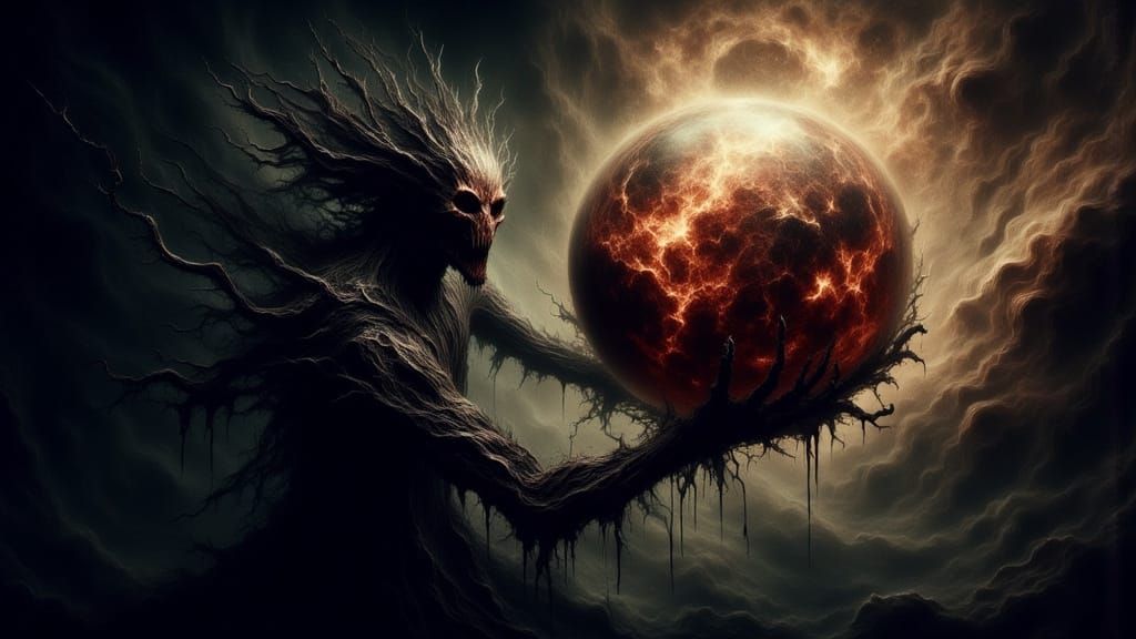 Dark, Twisted Entity Grasps Ethereal Sphere in Macabre Displ...