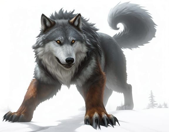 Vibrant Concept Art of a Majestic Direwolf in a Misty Forest