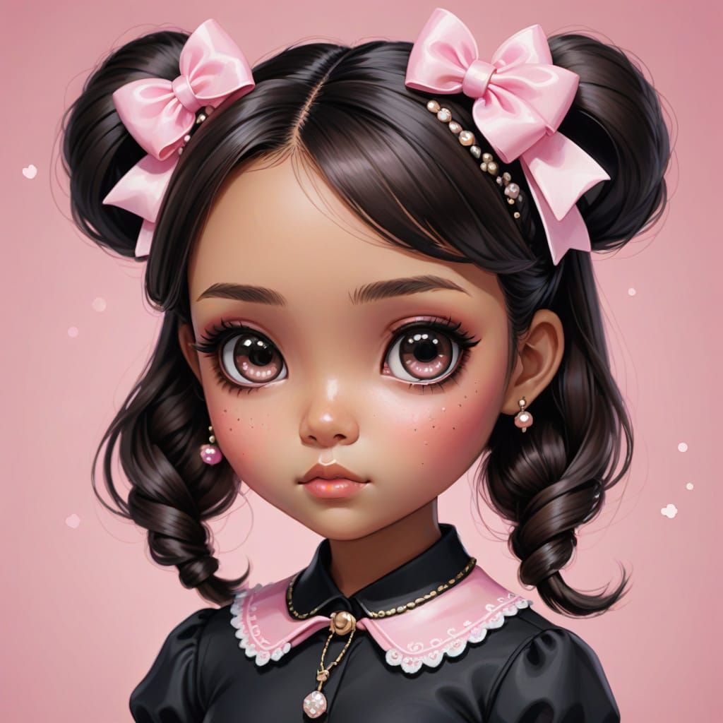 Cute Brown-Skinned Blythe Doll Concept Art