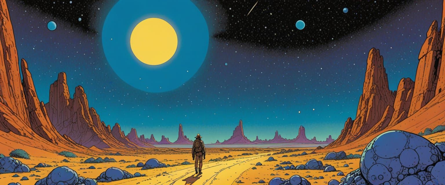 Bright Comic Book Art in Moebius Style