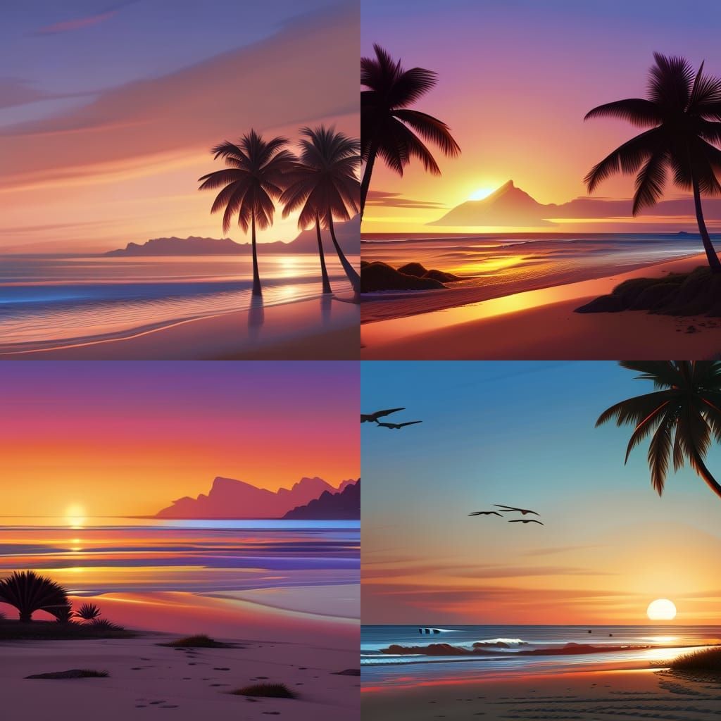 Romantic Beach Sunset Digital Painting
