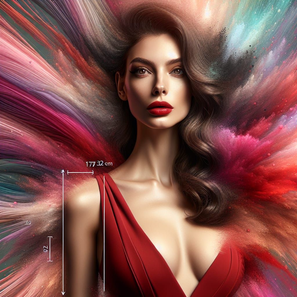 Stunning Woman in Vibrant Red Dress Concept Art