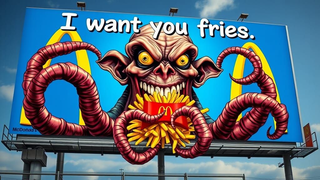 Cthulhu Craves Fries on a Grotesque McDonald's Billboard