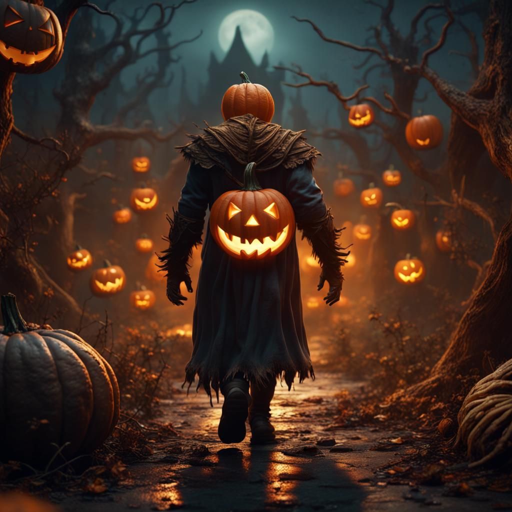 Jack O'Lantern Walking Away: Fantasy Concept Art