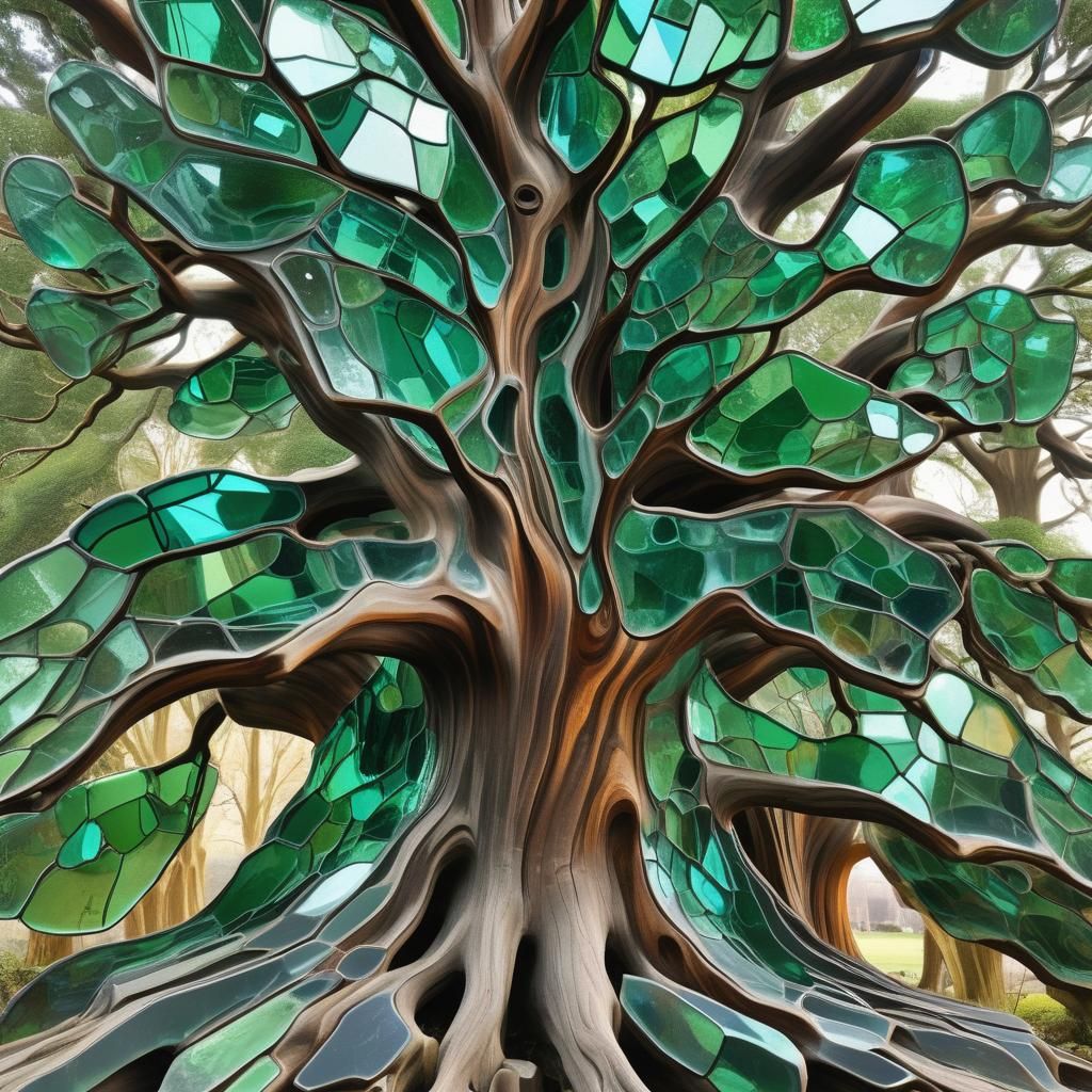 Glass Tree Sculpture: Ancient Monument in Earth Tones