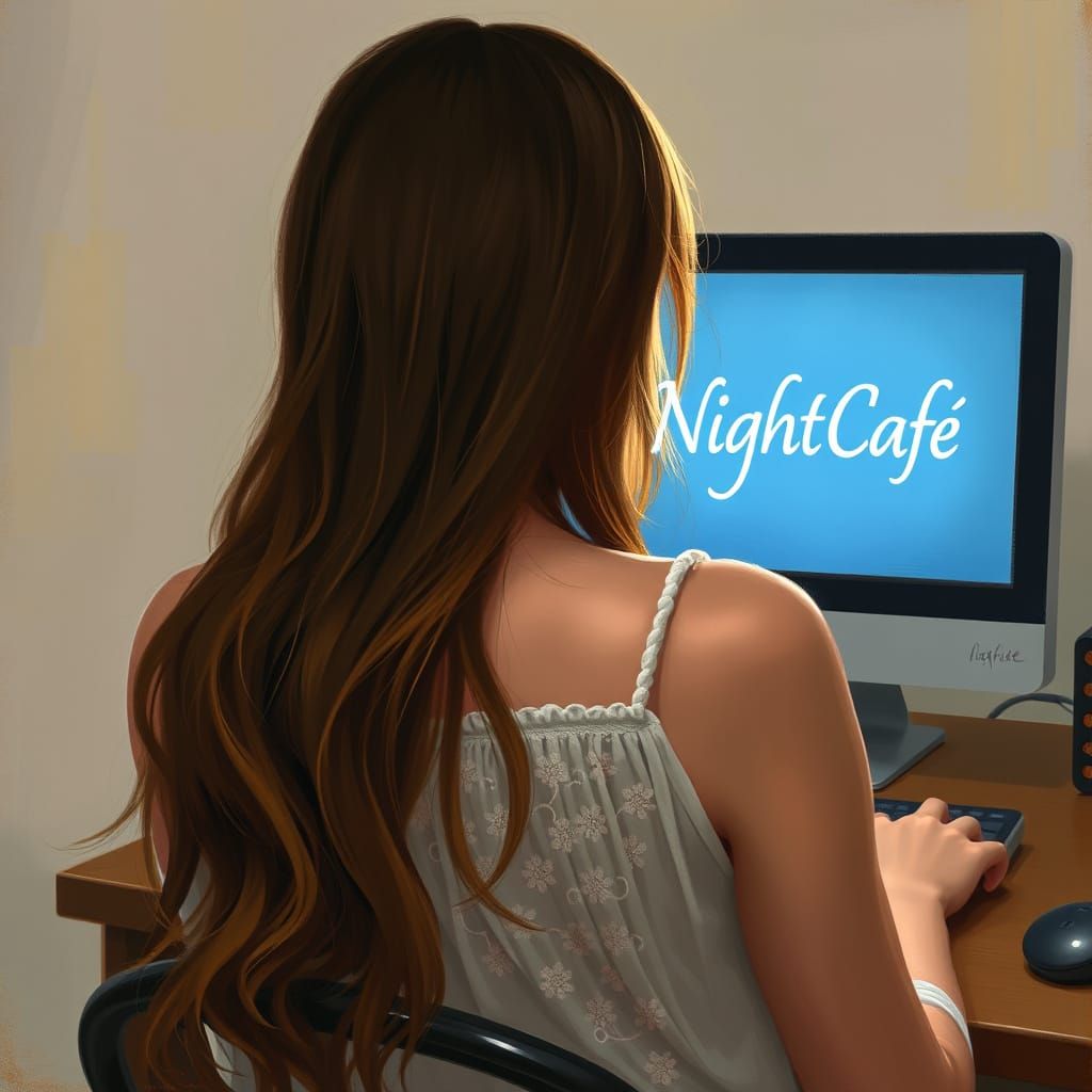 Ethereal Oil Painting of Woman at Desk