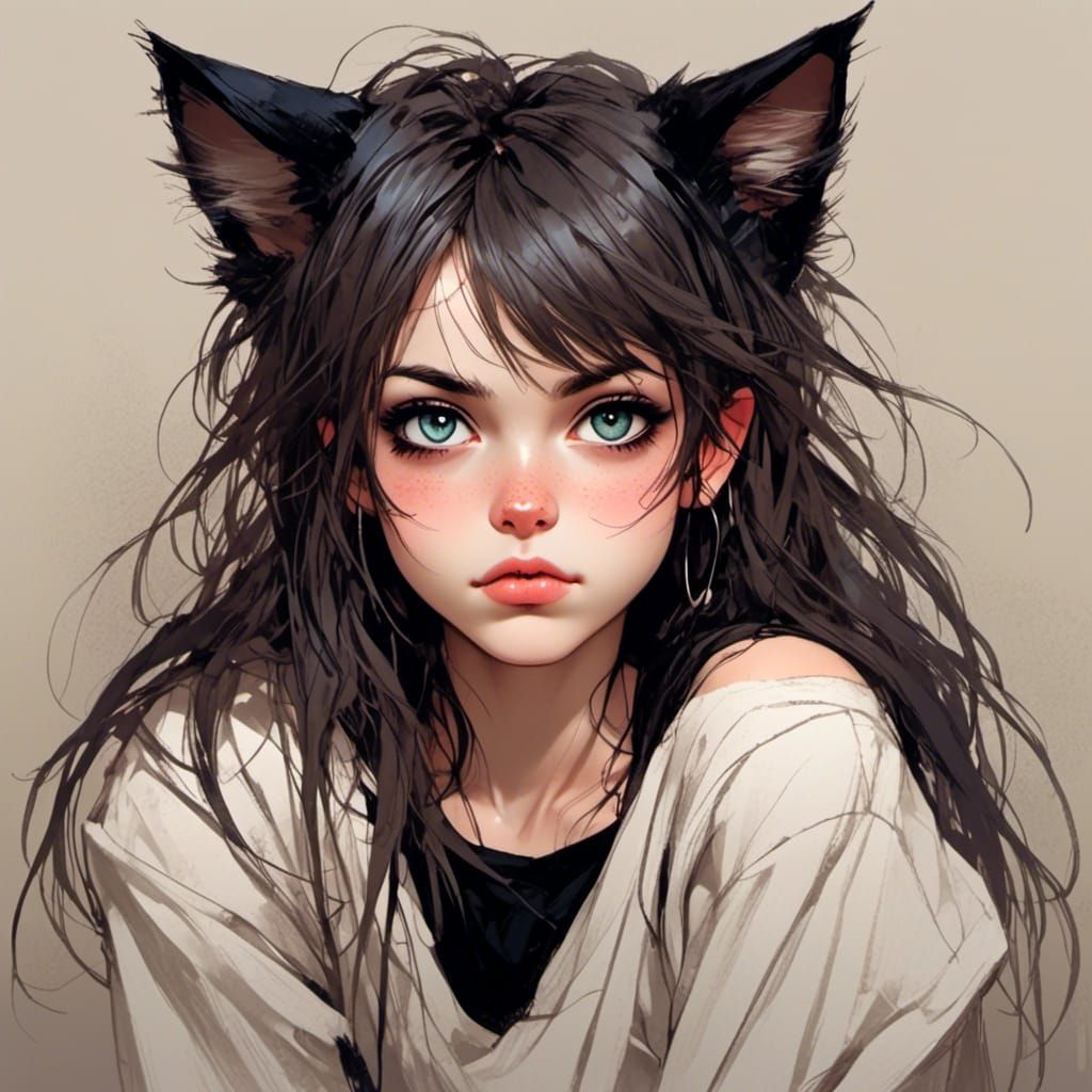 Cat-like Woman with Expressive Eyes