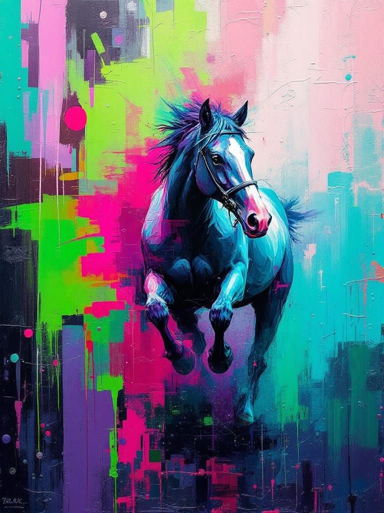 Neo-Expressionist Horse in Abstract Color Fields