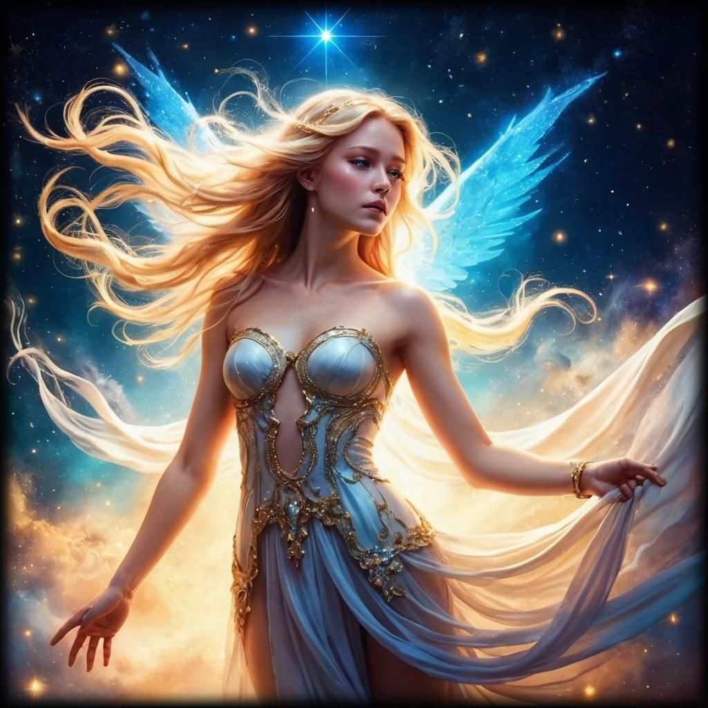Celestial Angel with Ethereal Wings and Golden Hair