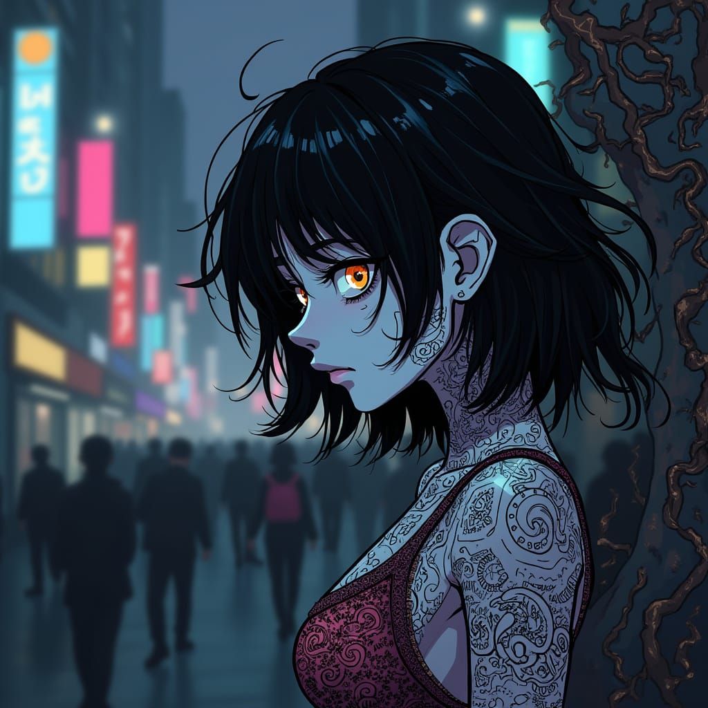 Dark Gothic Anime Woman Lost in Turmoil