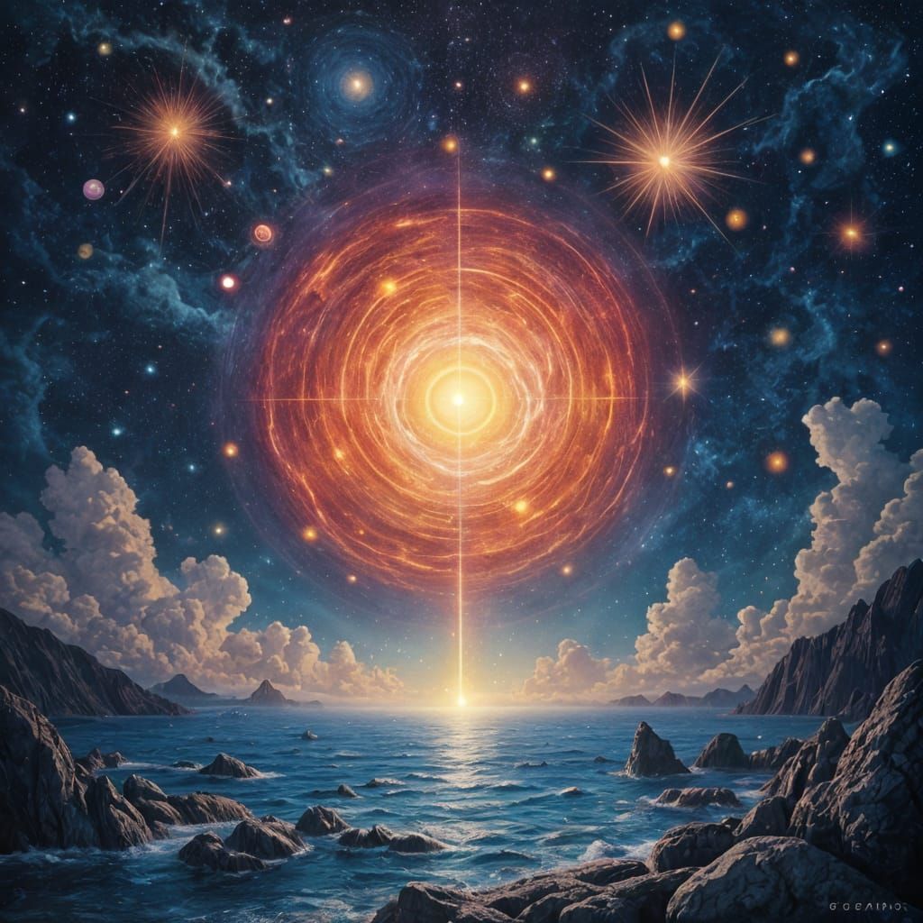 Surreal Cosmic Artwork in Holographic Style