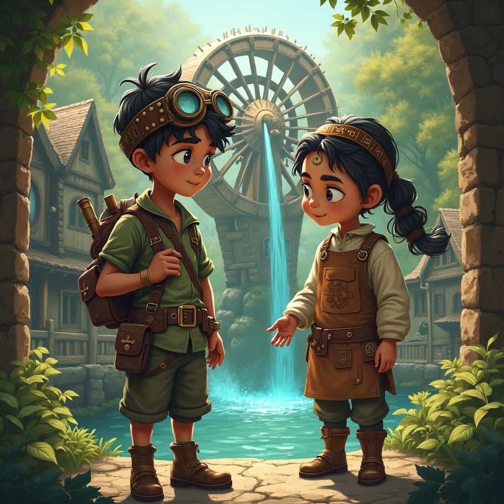 Steampunk Water Wheel Collaboration in Mystical Village