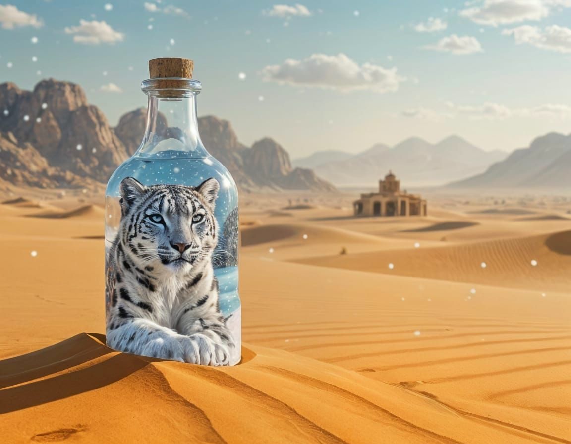Snow Leopard in a Bottle: Surreal Digital Art