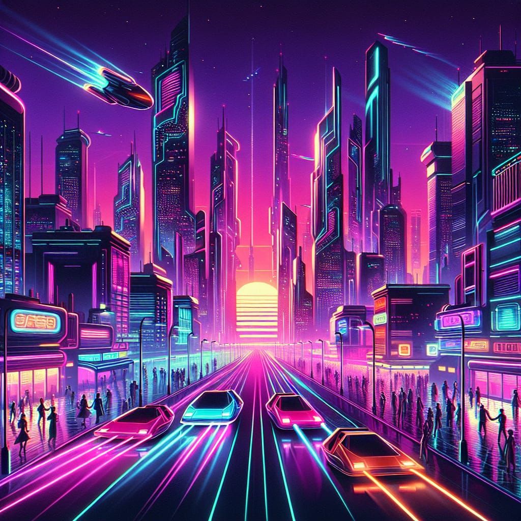 Synthwave Cityscape: Neon Retro-Futuristic Sunset