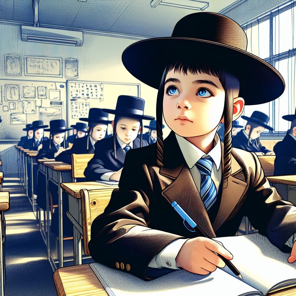 Ultra-Orthodox Boy in Classroom, Japanese Animation Style