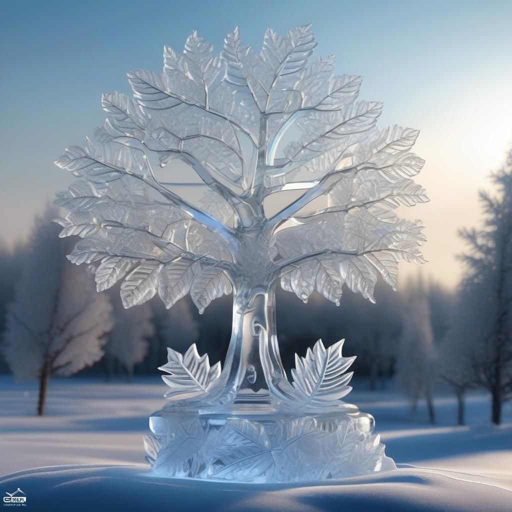 Hyperdetailed Ice Sculpture Tree in 8k Resolution