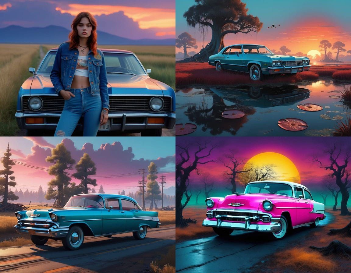 Surreal American Landscape in Vibrant Colors, Fantasy Concep...