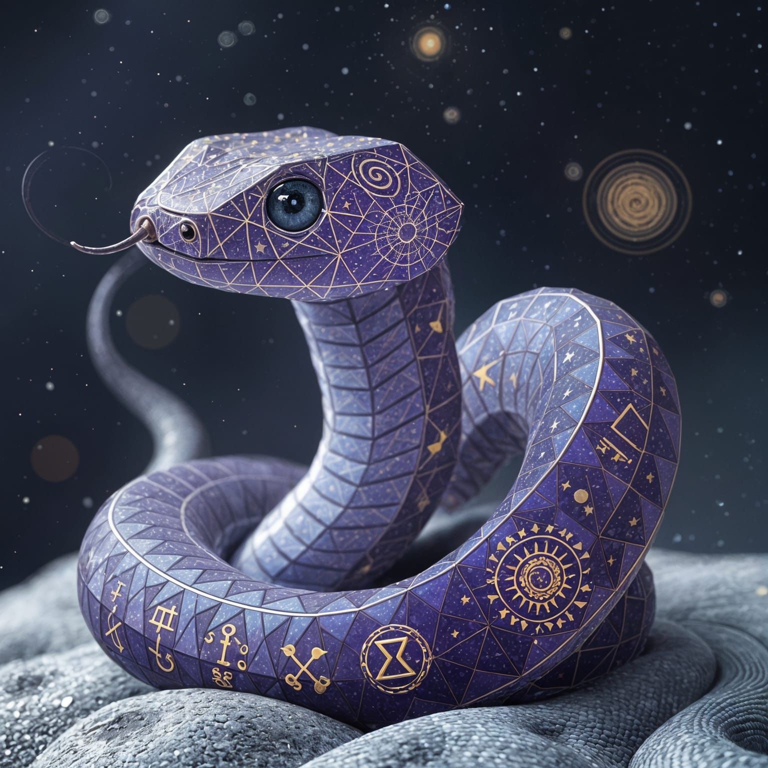 Geometric Purple Snake with Zodiac Symbols in 8K