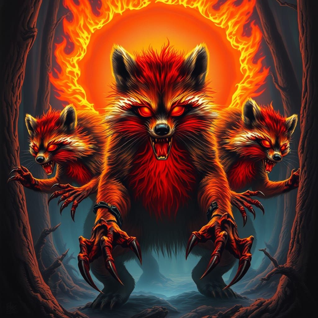 Hellspawn Raccoon Badgers with Piercing, Glowy Eyes