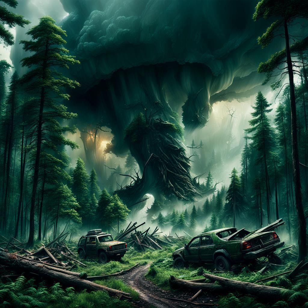 Tornado Devastates Forest: Dramatic Digital Painting