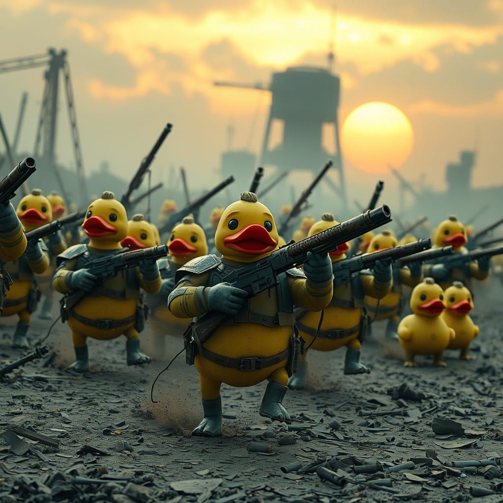 Hyper-Realistic Battle Scene: Rubber Duck Army Charges into ...