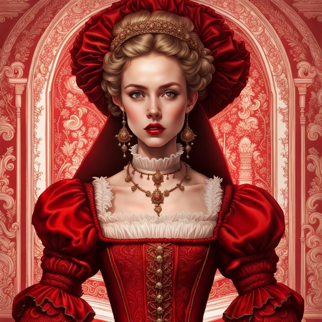 Elizabethan Maiden in Red Aesthetic with Dynamic Lighting