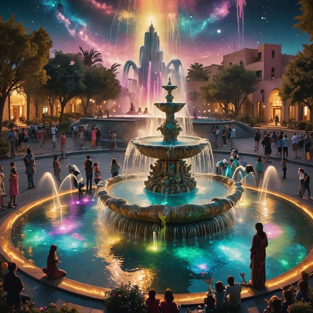 Interdimensional Fountain in Cosmic Surrealism Style