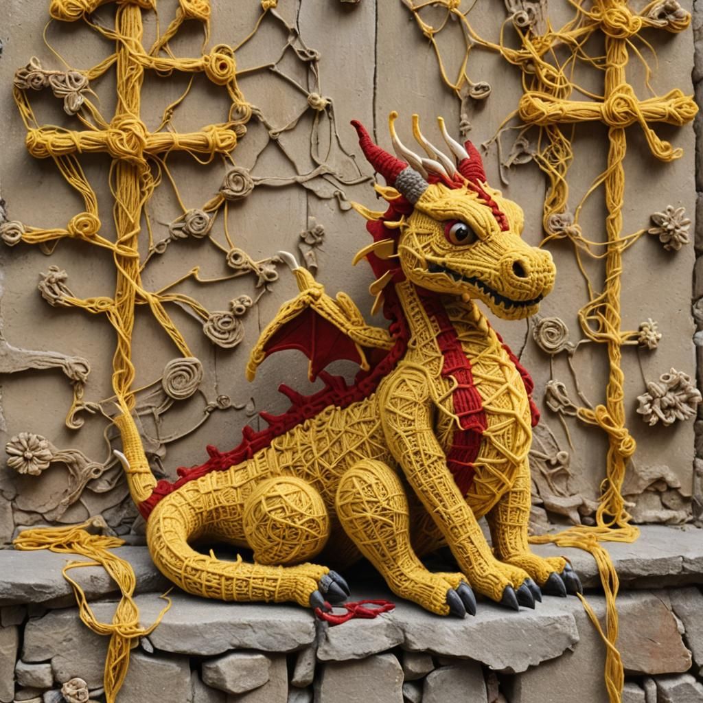 Knitted Dragon House Made of Yarn