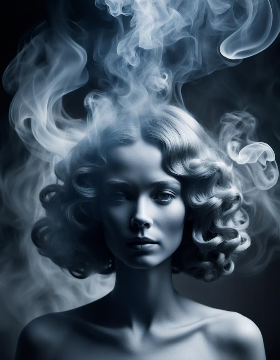Ethereal Woman's Face Formed from Smoke