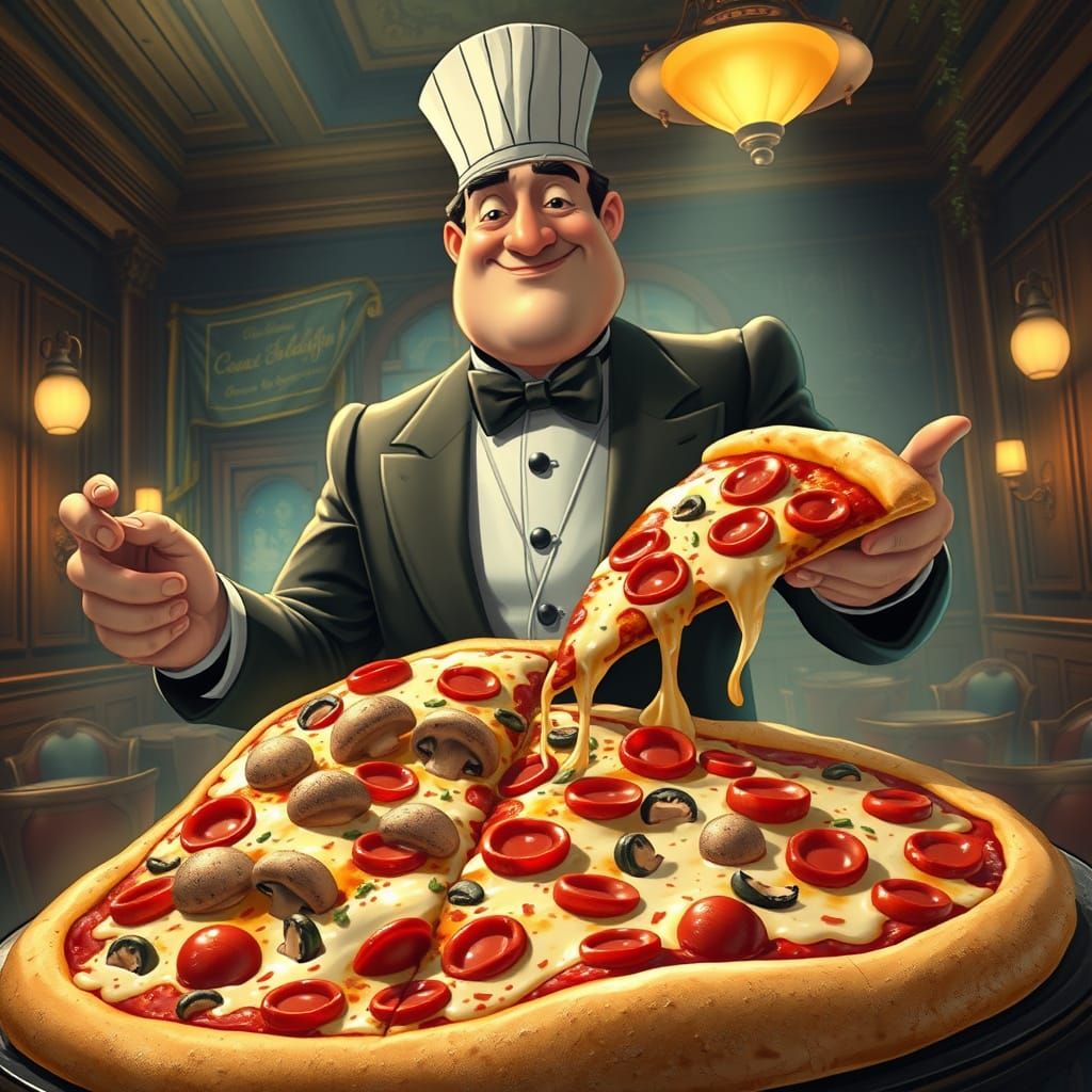 Humorous Oversized Pizza Served with Charm