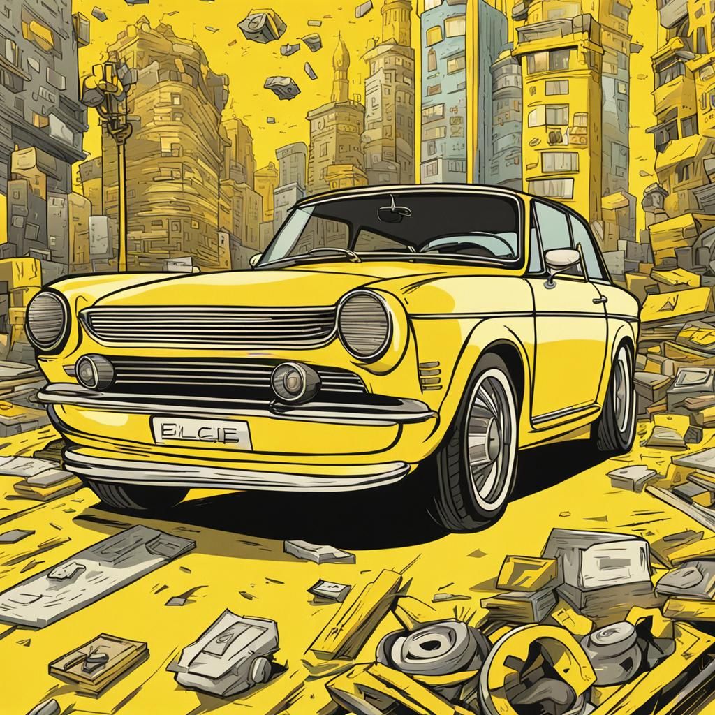 Cartoon Yellow Car on Detailed Background