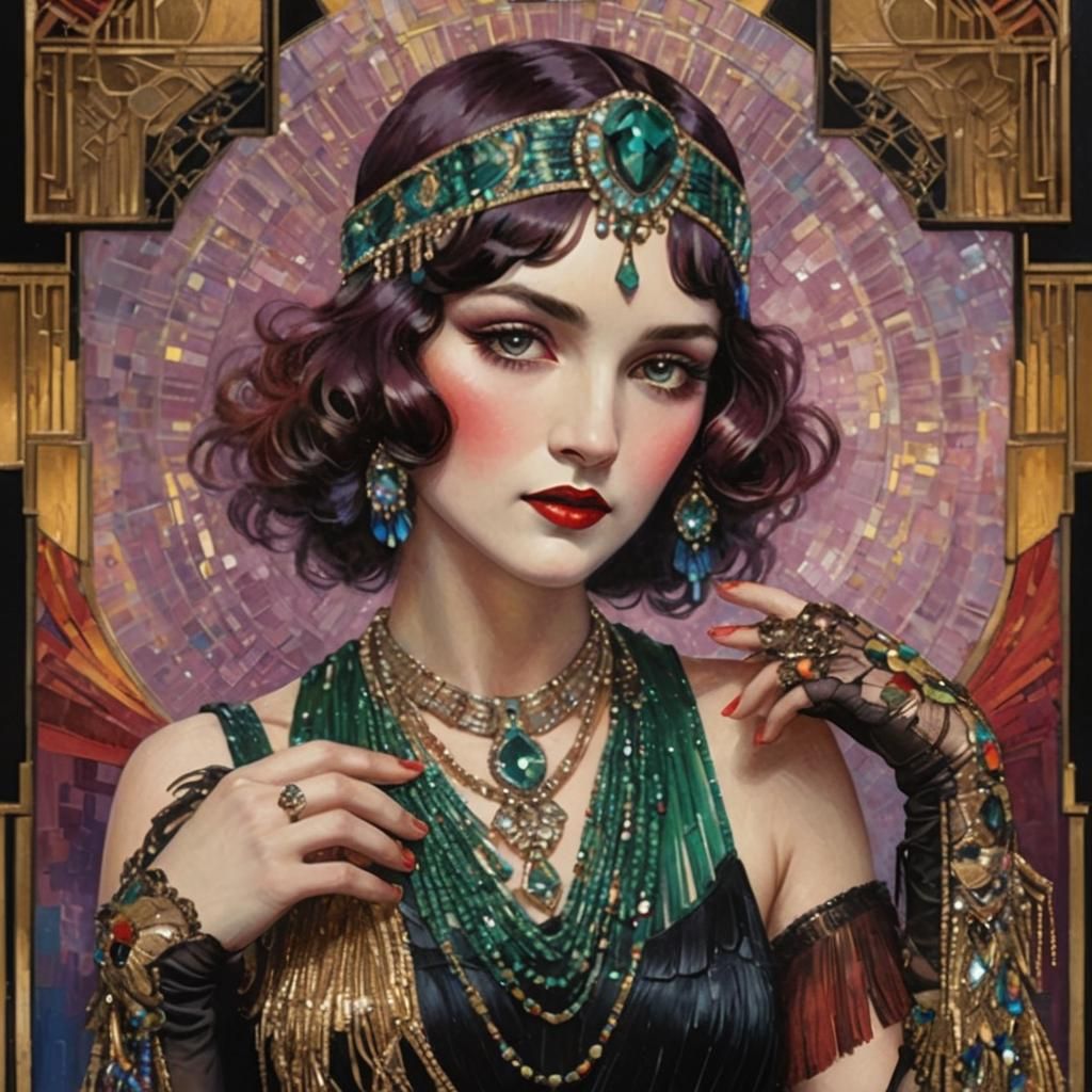 Glamorous Art Deco Burlesque Portrait with Jewel Headdress
