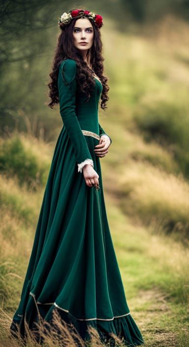 Beautiful Sorceress in Medieval Gothic Dress