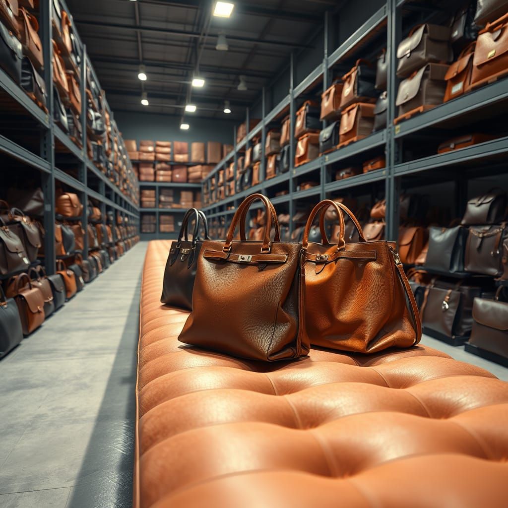 Luxurious Handbag Display in Upscale 3D Warehouse