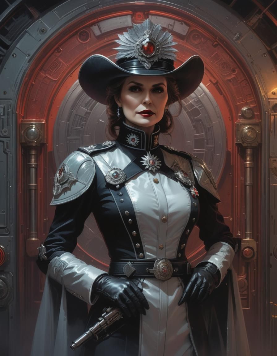 Holographic Vampire Constable Portrait in Wild West Style