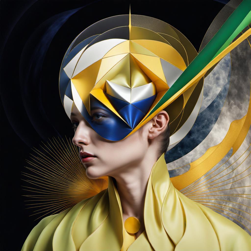 Abstract Angular Composition in Vermillion and Cobalt Blue