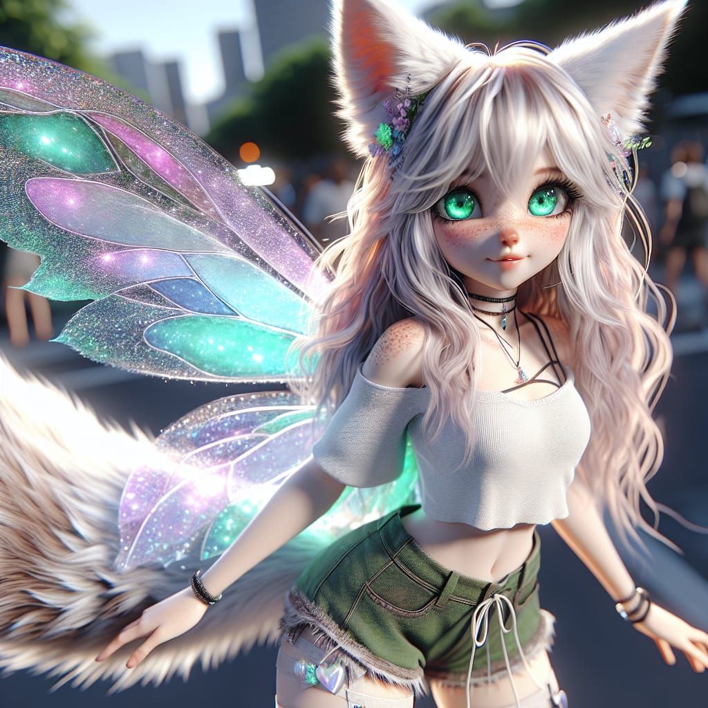 Aurora used her Fairy Magic to give Wolfie Fairy Wings