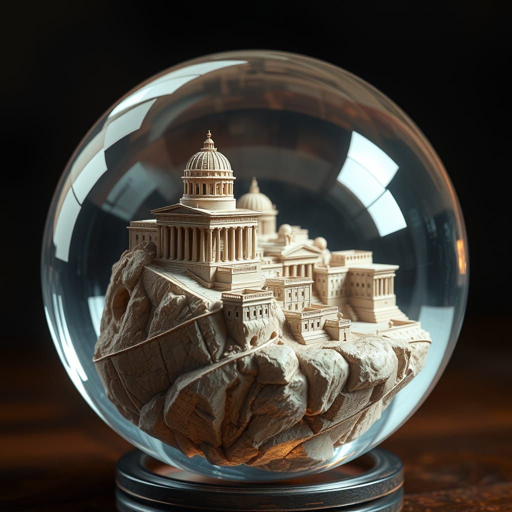 Glass Marble Encapsulates Ancient Greek City: Hyperrealistic...