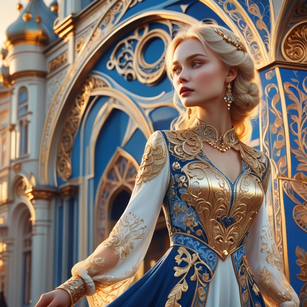 Elegant Russian Model in Art Nouveau Style