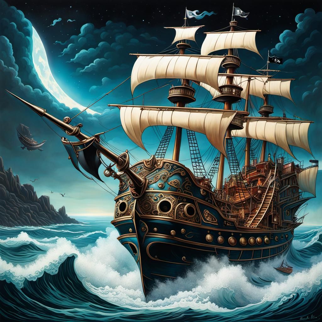Surreal Art Deco Pirate Ship Splash Art