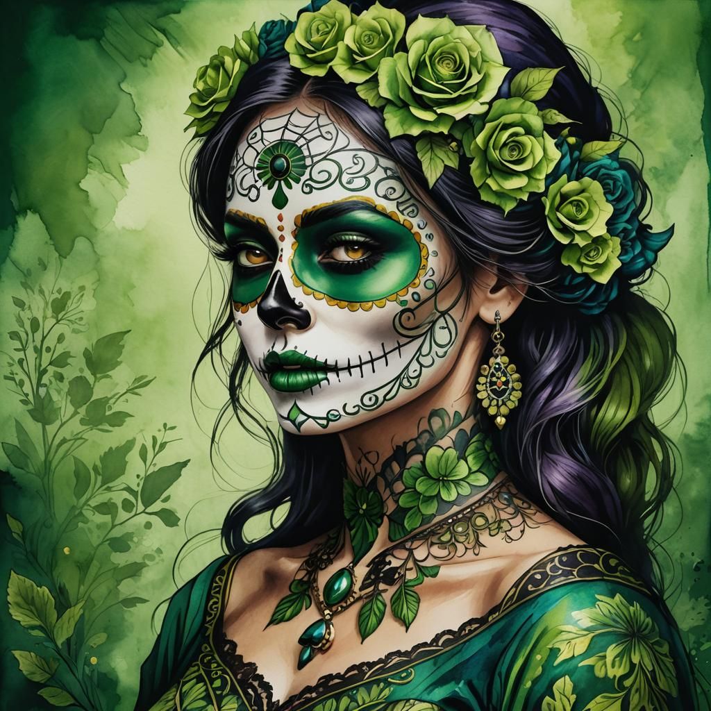 Dia de los Muertos Woman: Alcohol Ink Illustration