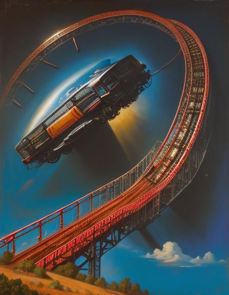 Roller Coaster in Renaissance Oil Painting Style