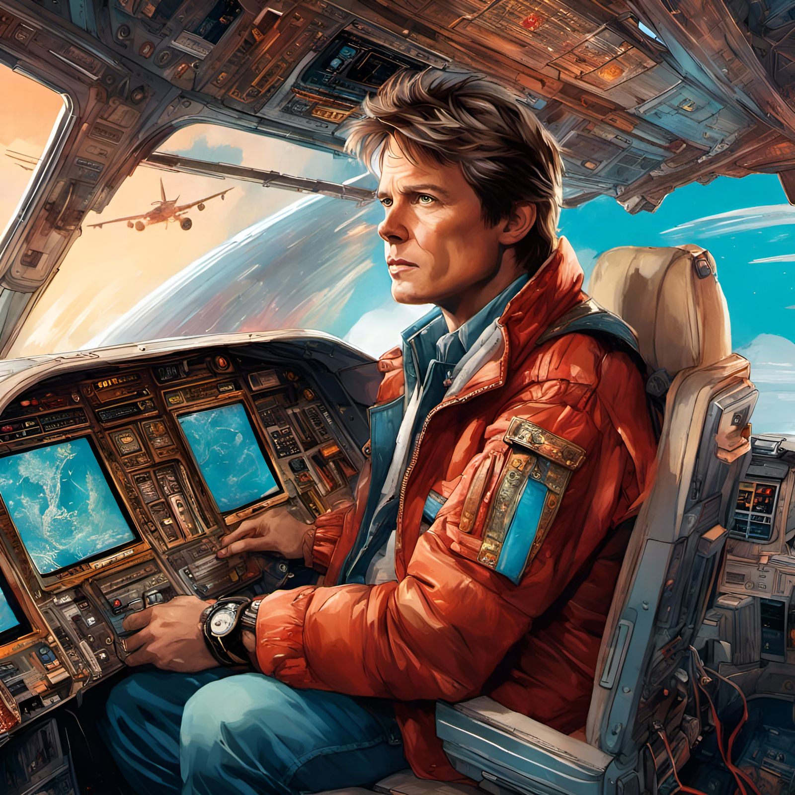 Whimsical Portrait of a Pilot in Flight