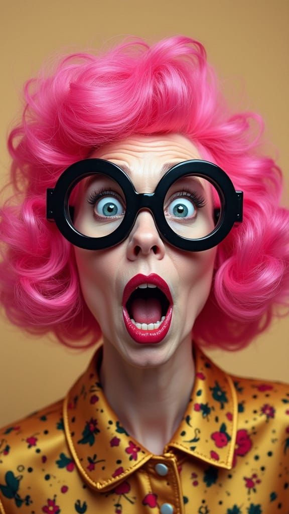 Cartoon Old Lady in Pink Wig Yelling