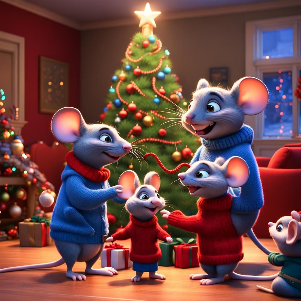 Mouse's Christmas Welcome: 3D Digital Art Scene