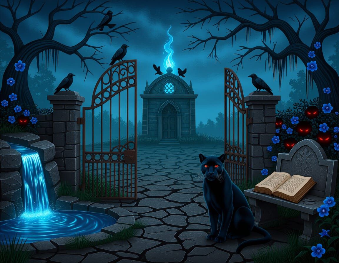 Mystical Garden with Gothic Temple in Beksiński Style