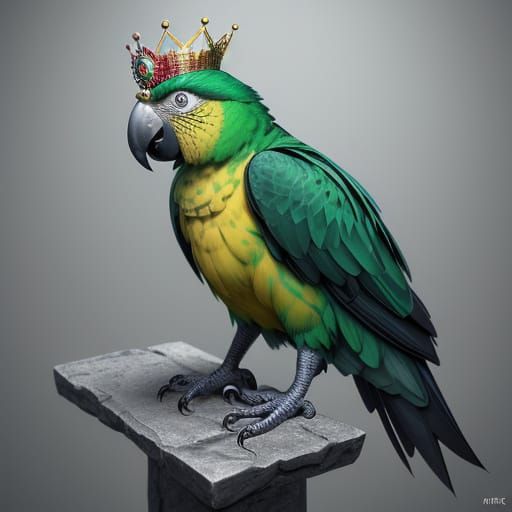 Majestic Kakadu Parrot in Regal Anime Crown