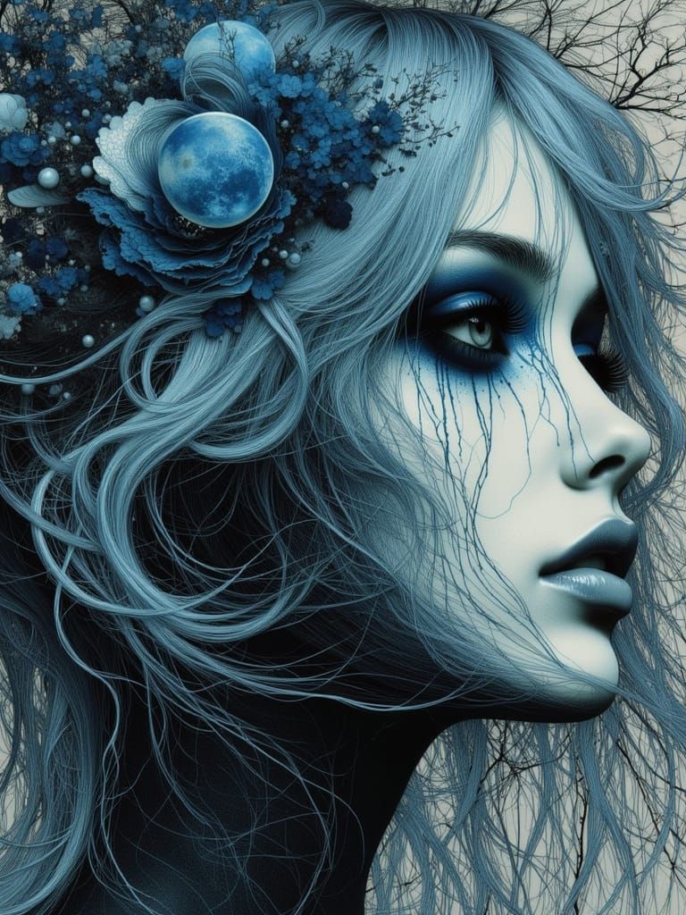 Surreal Gothic Portrait with Abstract Ink Details