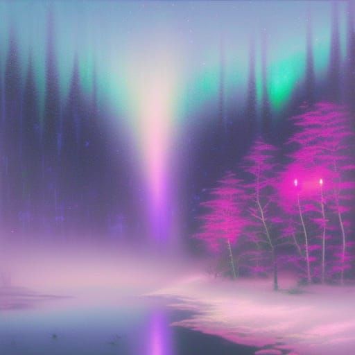Ethereal Aurora Borealis in Pink, Purple, and Blue