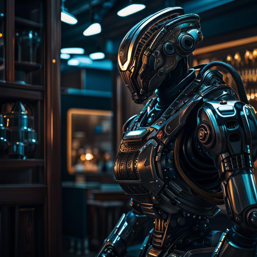 Hyperrealistic Robot Nanny in Cinematic Composition